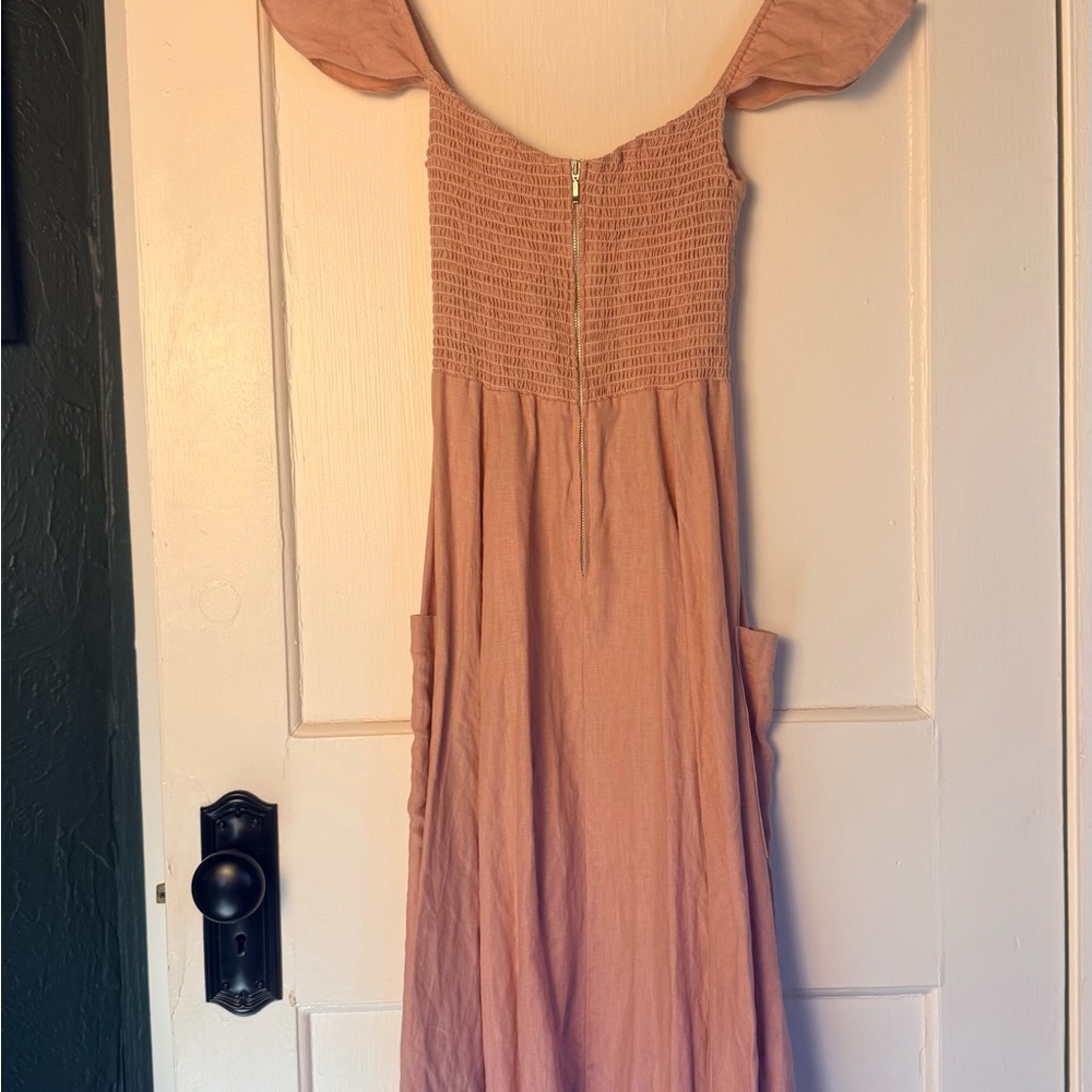 Reformation Linen Midi Dress | Size 4 | Peach | Button Front | Smocked Back - Picture 4 of 4